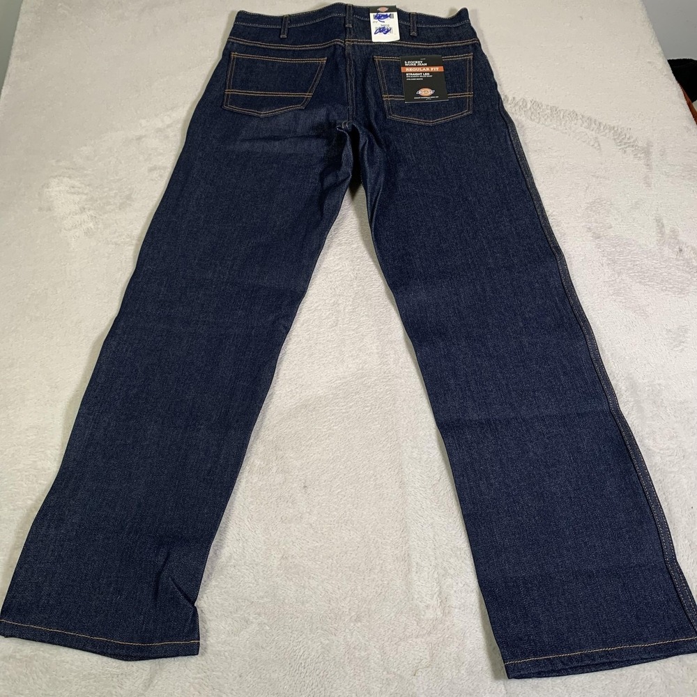 Dickies 5 Pocket Work Jeans Mens 34x32 Blue Dark Wash Regular Straight Rigid NEW